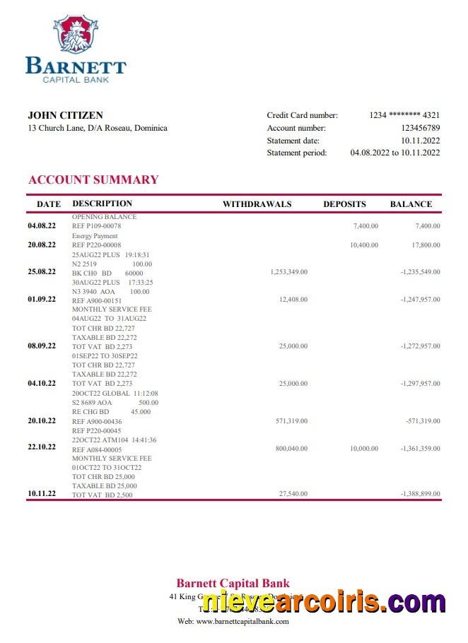 Dominica Barnett Capital Bank statement